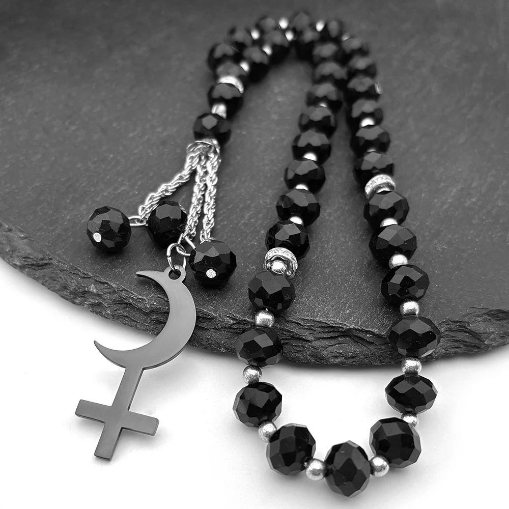 ليليث الهلال مقلوب الصليب سيارة قلادة للنساء الرجال الفولاذ المقاوم للصدأ فضي اللون رمز فلكي علامة الشيطان المجوهرات