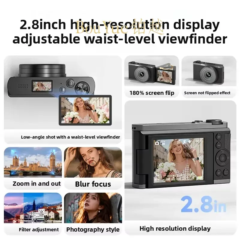 4K Mirrorless Digital Camera with Waist Level Viewfinder High Resolution Photo Video Recording Entry Level Compact Body for