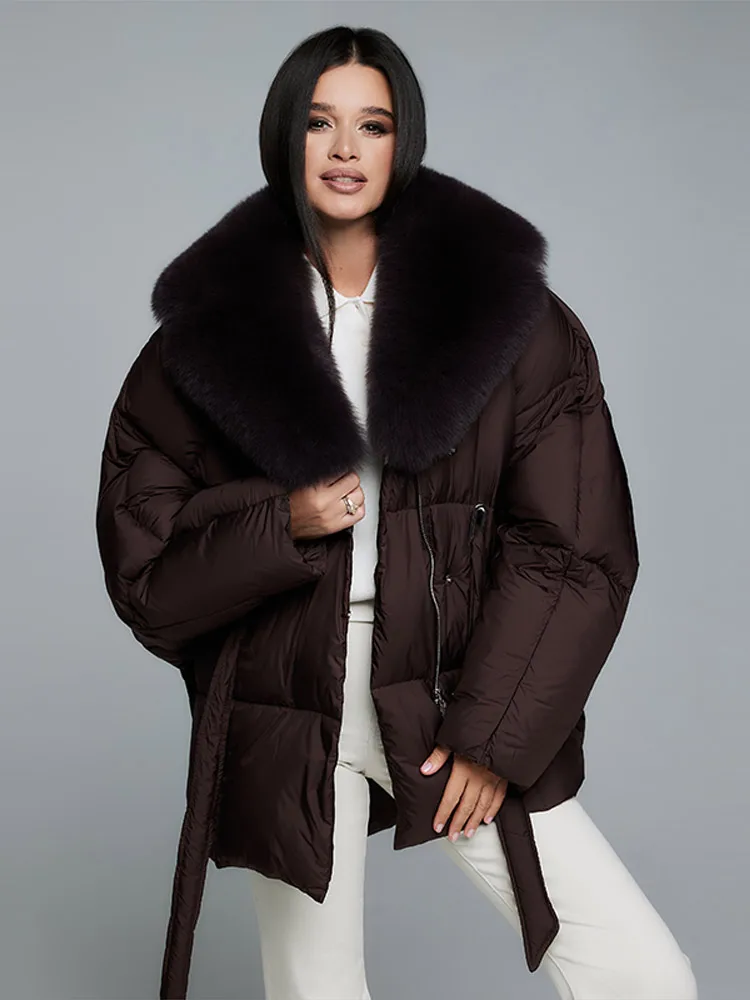 

Fashion Cotton Coat Women's Thicken Long Sleeves Detachable Fur Collar Loose Lace Up Jackets 2025 Winter Chic Warm Outwears