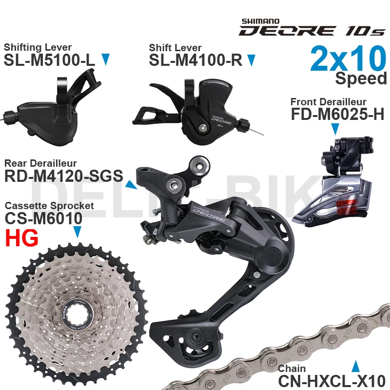 SHIMANO DEORE M4100 M5100 2x10 Speed Groupset Shifters Front/Rear Derailleur and SUGEK Cassette X10 Chain Original parts