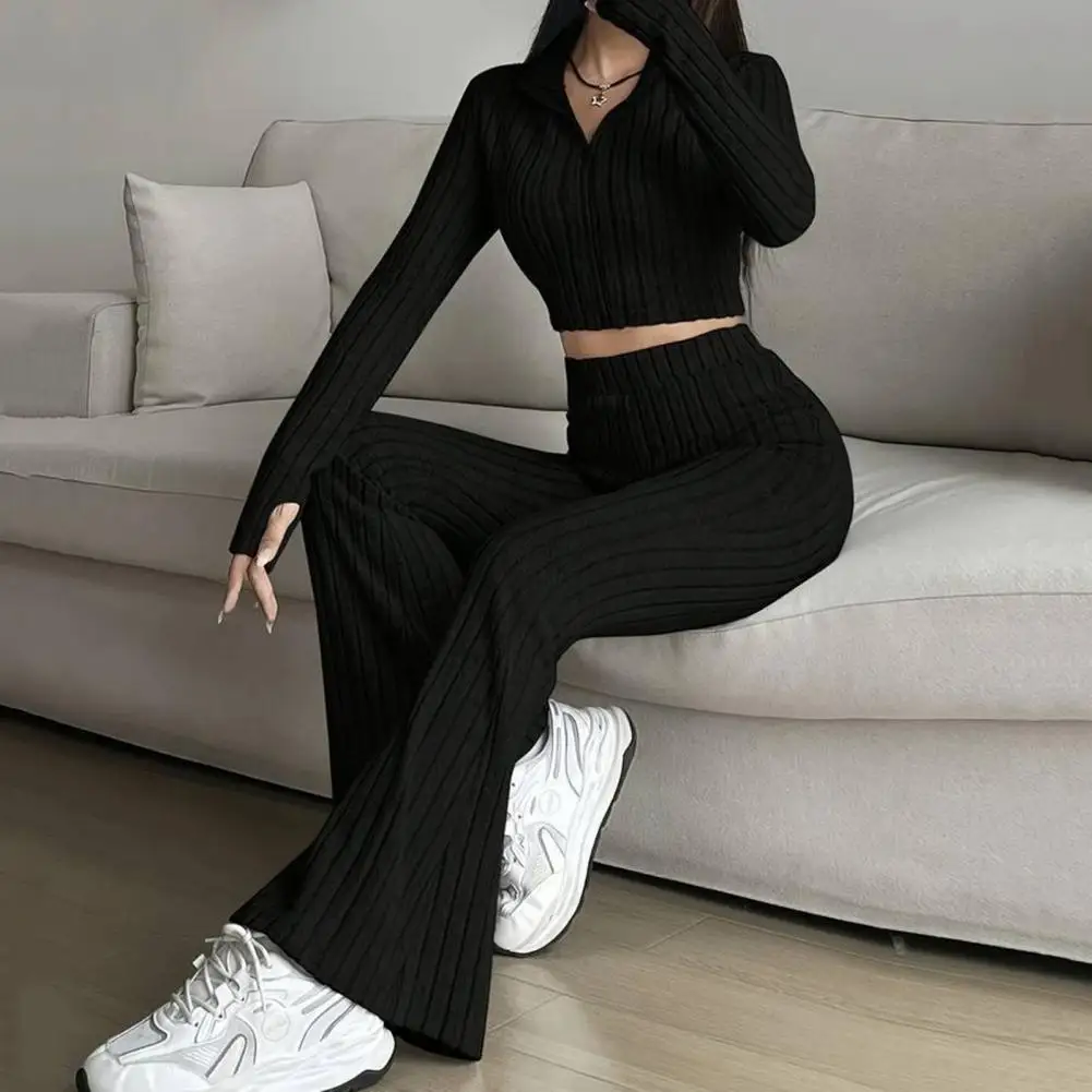 

Women's Slim-Fit Crew Neck Long Sleeve Ribbed Sweater, Casual Daily Commute Wear, Stylish Knitted Top for Fall & Winter Seasons
