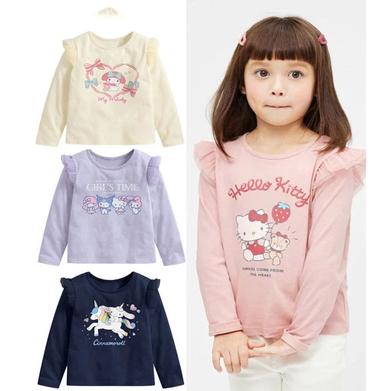 

Sanrio Kawaii Anime Autumn Hello Kitty Base Shirt Cute Sweet My Melody Cinnamoroll Cartoon Long Sleeve Top Lovely Gifts Girls