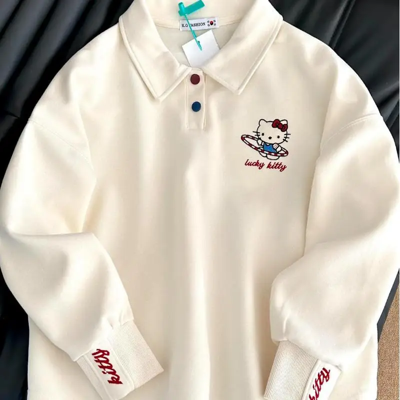 

Hello Kitty Girl Cartoon Polo Shirt Sanrio Student Cotton Long Sleeve Kawaii Fashion Leisure Soft Shirt Spring Autumn Clothes