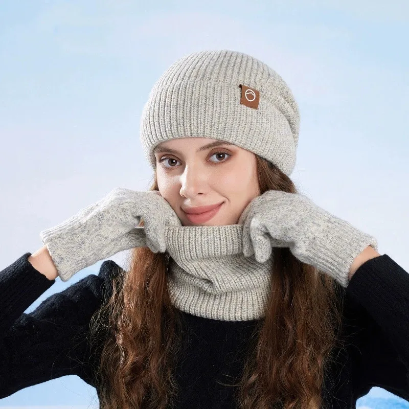 3 قطعة دعوى الشتاء قبعة وشاح قفازات مجموعة للجنسين قبعة قبعة محبوكة وشاح سدادات حماية الأذن الصوف قبعة تدفئة