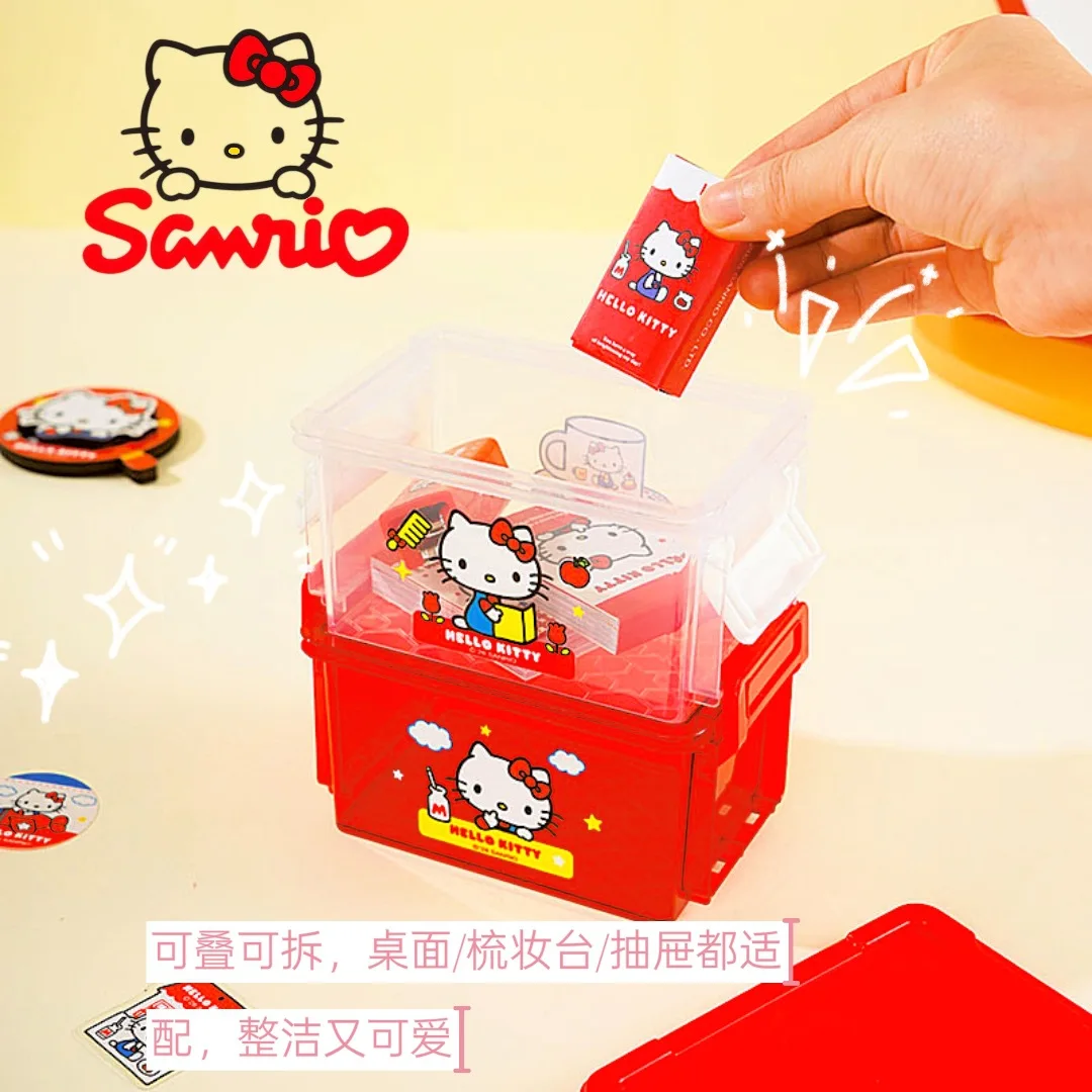 Genuine Hello Kitty desktop storage box multi-functional multi-layer fall-resistant stacking  portable sundry organizer