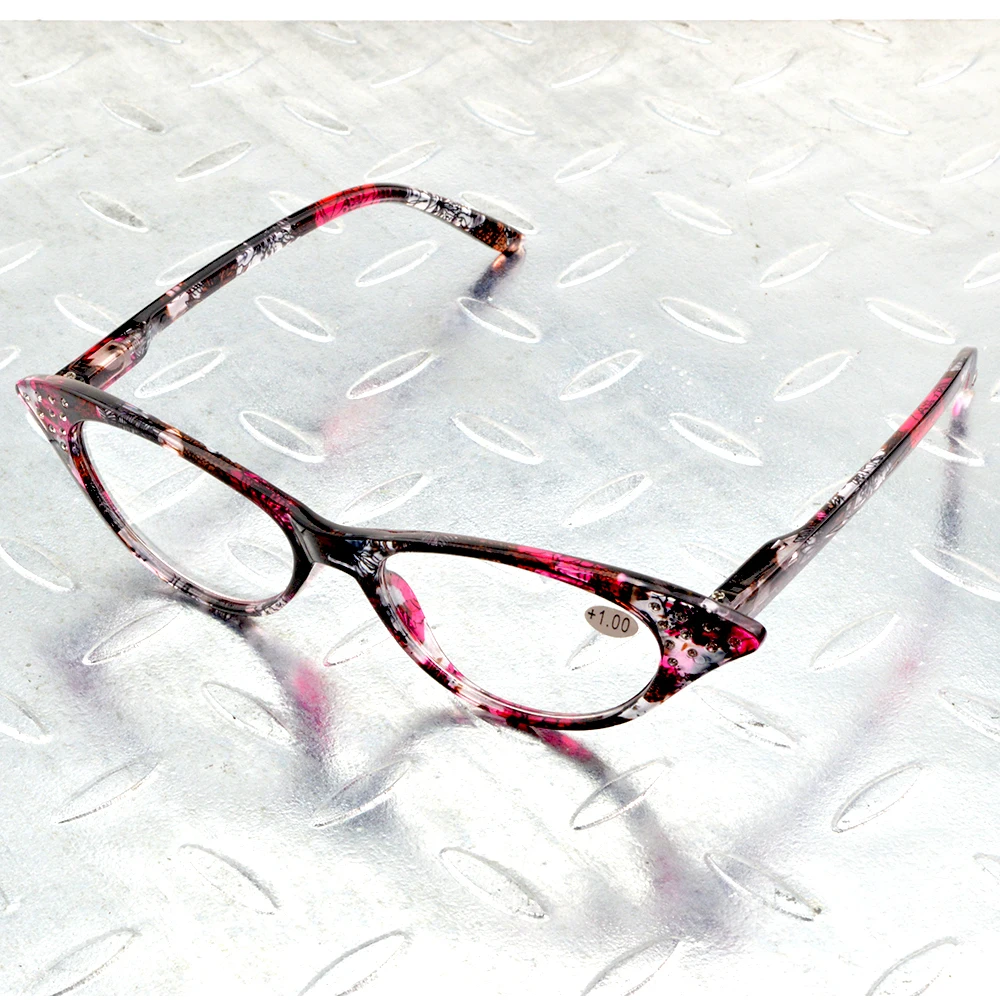 Handcrafted Cat Eye Diamond Decoration Spring Temple Small Women Reading Glasses +0.75 +1 +1.25 +1.5 +1.75 To +4