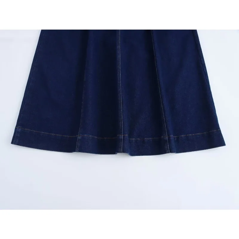 فستان نسائي عالي الخصر من قماش الدنيم على شكل حرف A بدون أكمام كاجوال للحفلات لربيع الخريف فستان طويل أنيق