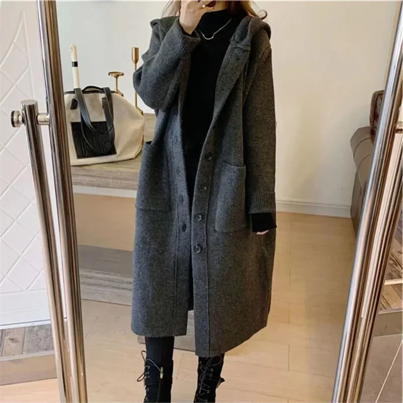 

Kintted Long Cardigan Women Jacket Autumn Winter Black Crochet Loose Long Sleeve Maxi Sweater Warm Jumper Causal Cardigans