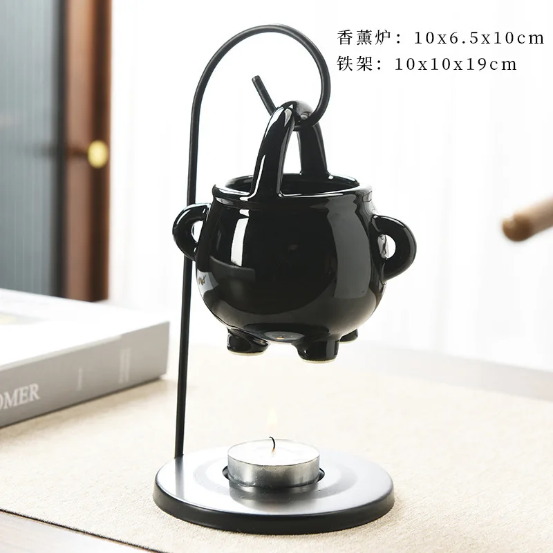 Home Decor Hanging Cauldron Oil Burner Witches Witchcrafts Black Wax Warmer Aroma Diffuser Candle Tealight Holder