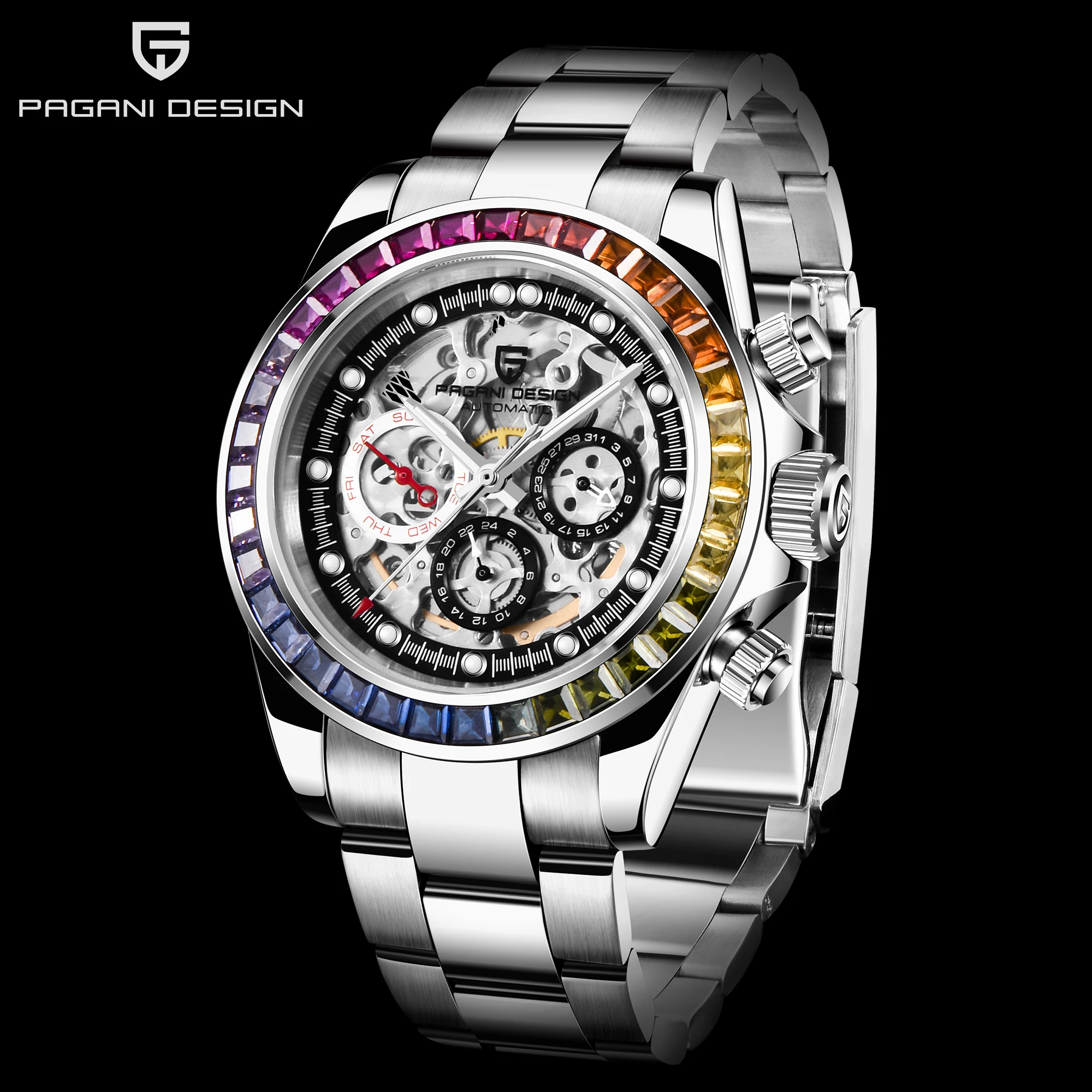 PAGANI DESIGN Men's Automatic Mechanical Watch, Sapphire Glass with AR Coating, 100M Water Resistance, PD-1653