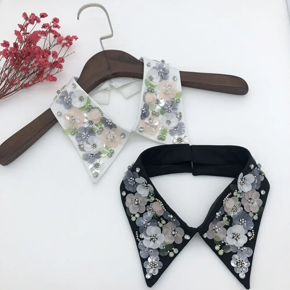 Camisa portátil con cuello falso de perla blanca y negra, solapa, cuello desmontable, escote, cuello falso extraíble para mujer