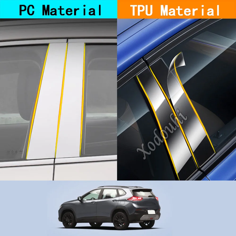 Car TPU/Glossy Mirror Pillar Post Cover Door Trim Window Piano Black Molding Sticker 6pcs For Chevrolet MONZA 2019-2022