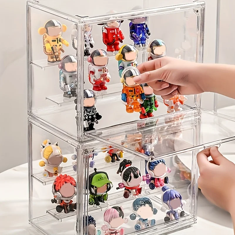 Vitrine en acrylique avec porte magnétique et séparateurs réglables, présentoir transparent pour figurines, objets de collection, boîte de rangement de bureau