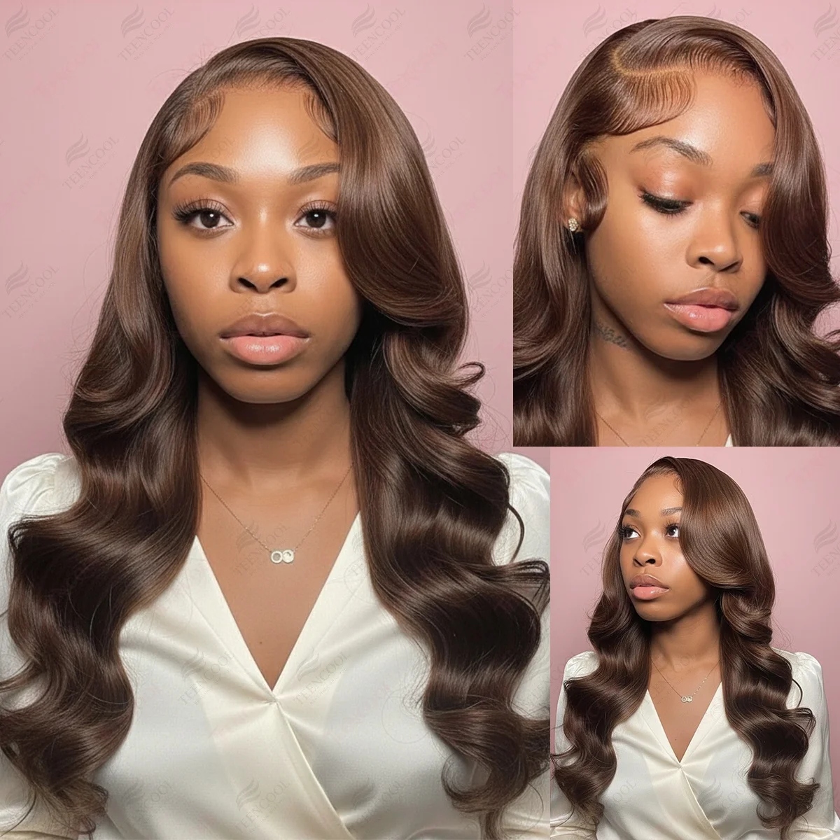 

200 Плотность Шоколадно-коричневый Объемная волна 13X4 Парики из натуральных волос на кружеве спереди 30 34 дюймов Коричневый 13x6 HD Парик фронтальной части шнурка для чернокожих женщин