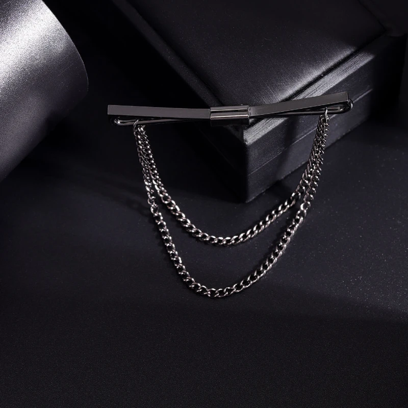 Gold and Silver Color Brooch Pin with Tassel Chain for Shirt Collars description 5
