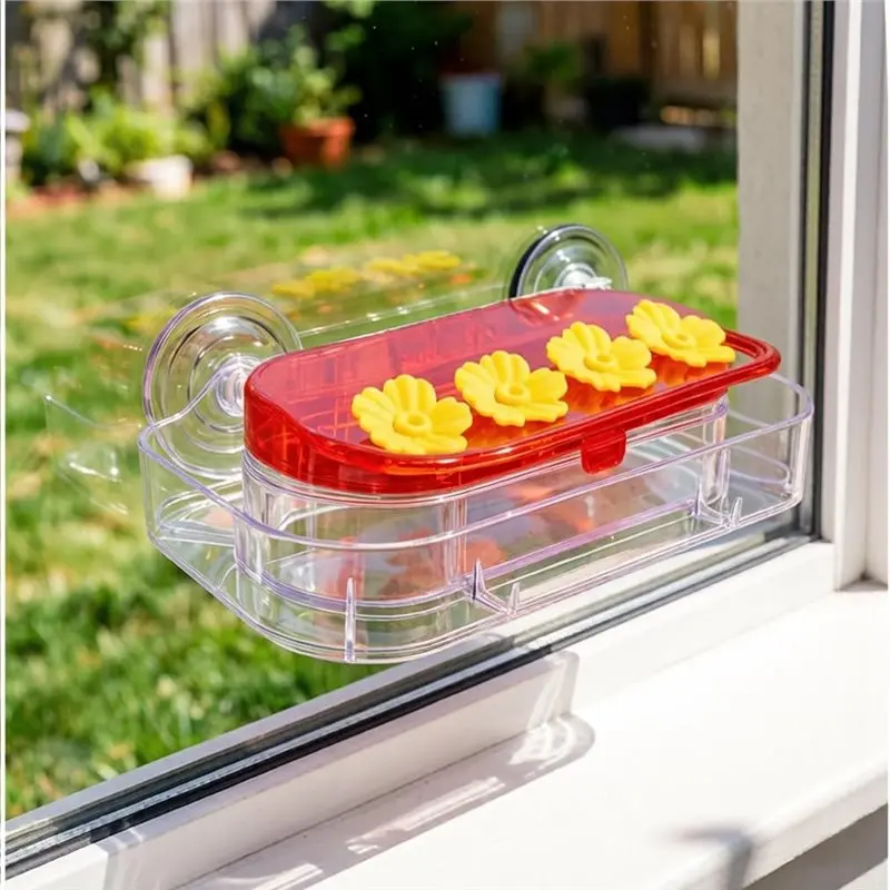 AWAH Easy To Clean And Refill Window Hummingbird Feeder Strong Suction Cup Humming Bird Feeder With 4 Feeding Ports