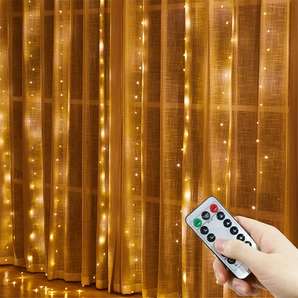 USB Remote LED Curtain Lights 8 Modes for Wedding Garden Party Bedroom Wall Window Home Decor Eid Decor LED Monther's Day Gift
