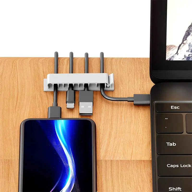 Cable Organizer Flexible Silicone Cord Management Wire Holder Clips Reusable USB Winder for Home Office Desktop Use