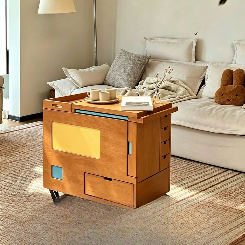 Medieval style block cart household living room removable side size multi-functional solid wood side table bedside table