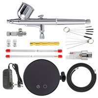 Dual-Action Airbrush Kit with Air Compressor 0.3mm Air Brush Gun Cleaning Kit Accessories for Tattoo Nail DIY Model Painting