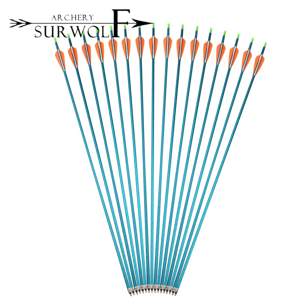 

Алюминиевая стрела с синим валом, 6/12 шт., стрела, 3-дюймовое перо Spine500, изогнутый блочный лук, аксессуары для охотничьего стрельбы, тренировочного лука
