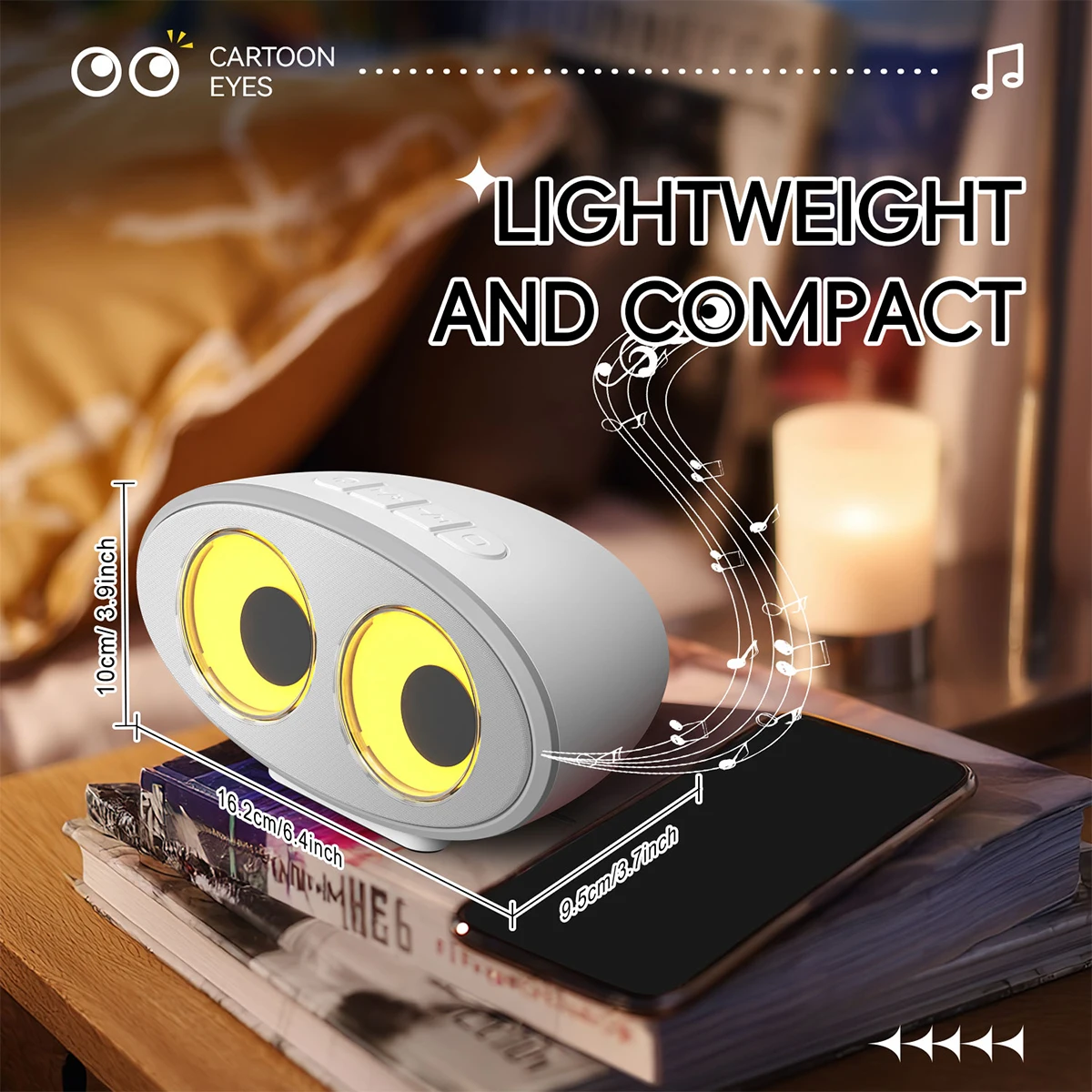 Alto-falante Bluetooth 2 em 1 em forma de olho Gerador de ruído branco com luz noturna LED colorida 4 modos Bateria de 1800mAh Ideal para relaxar
