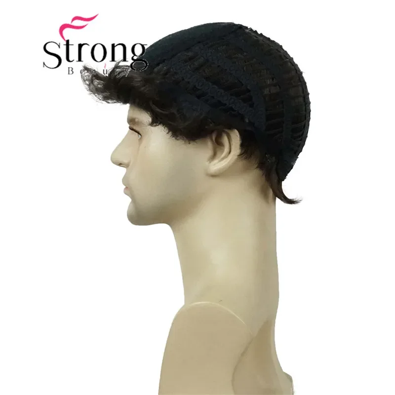 Kuat Pria Wig Coklat Gelap/Hitam Alami Pendek Lurus Rambut Sintetis Wig