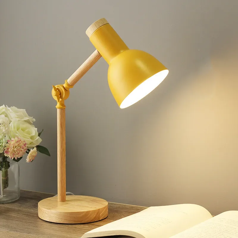 

Nordic Modern Eye Protection Folding Study Lamp Wooden Base LED Living Room Bedroom Bedside Night Light Desk Lamp