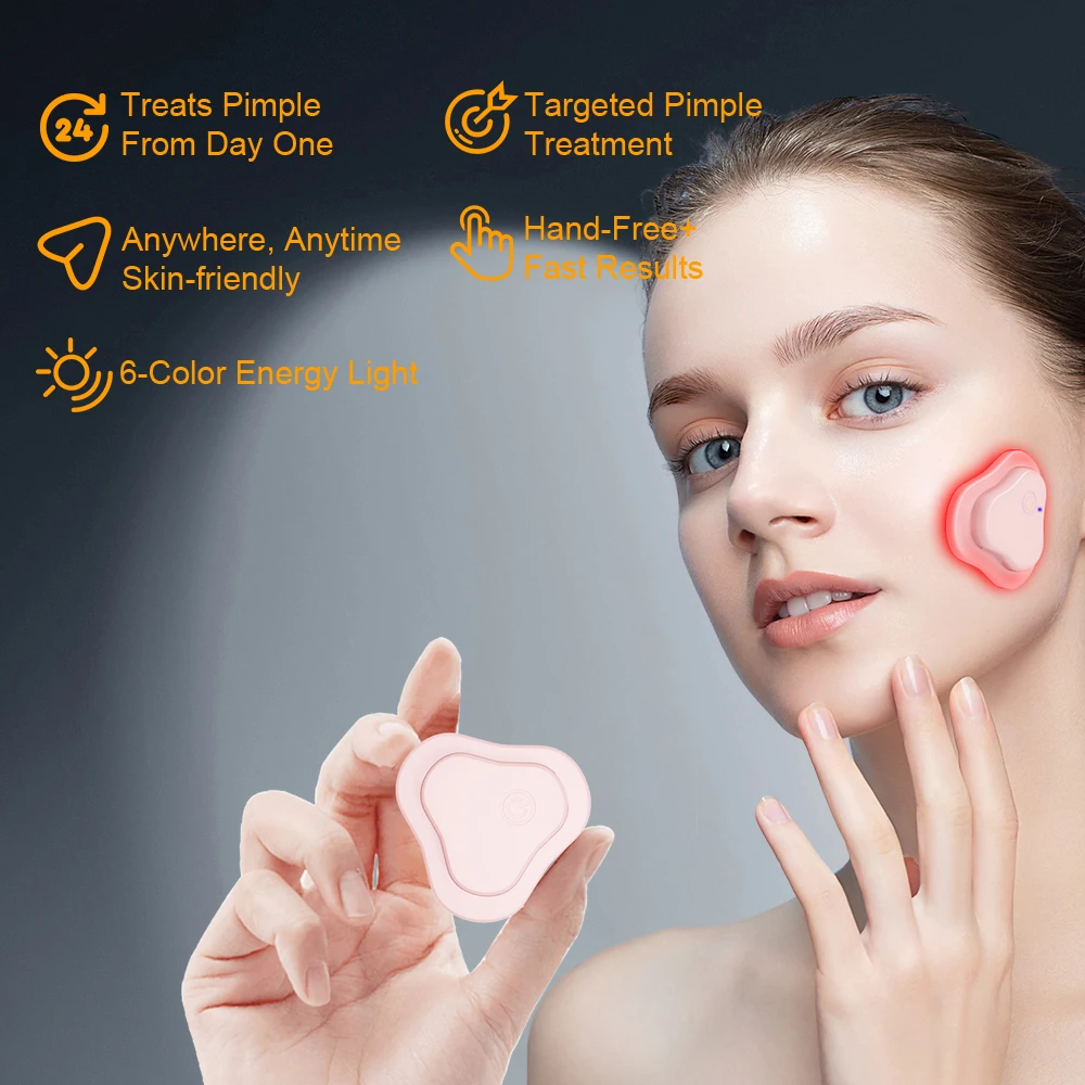 Cordless Red Light Acne Patch 830nm Infrared 6-Color Red Light 9 LED Beads Rechargeable Spot Treatment for Acne & Blemish Repair