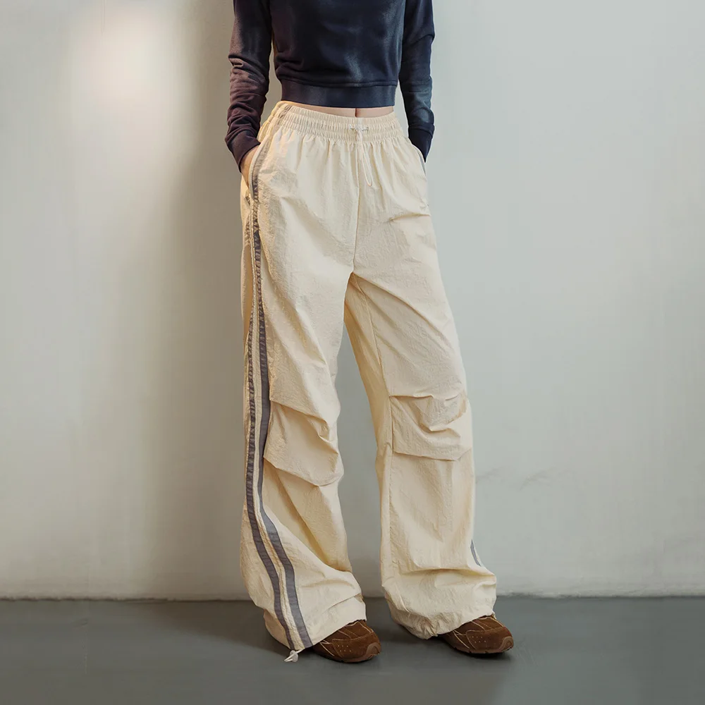 Maden Women Waterproof Paratrooper Pants Contrasting Color Autumn Loose Casual Pants Outdoor Sweatpants Elastic Waist Trousers