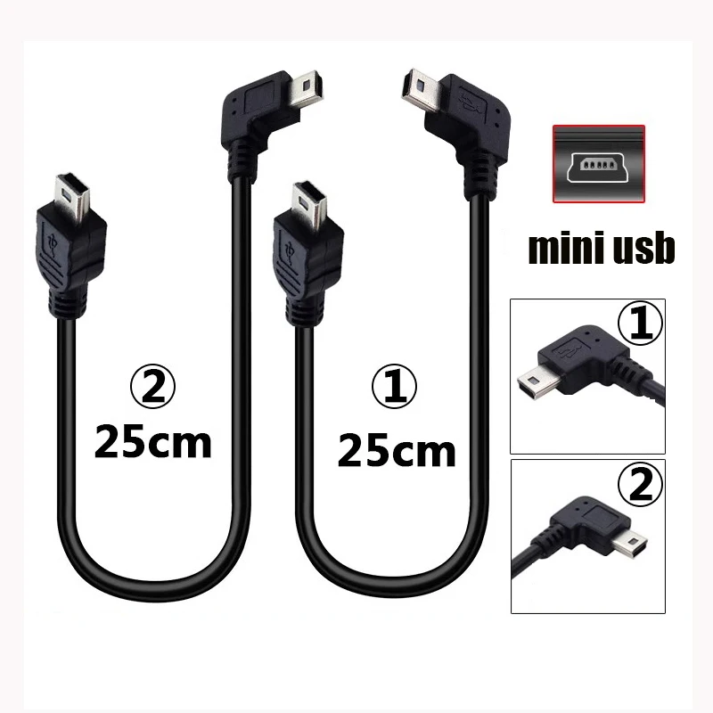 Miniusb Data Cable T-port Elbow V3 port Double  5pin Connection Car MP3 Double Plug For Electronic Dog cable 25cm 50cm