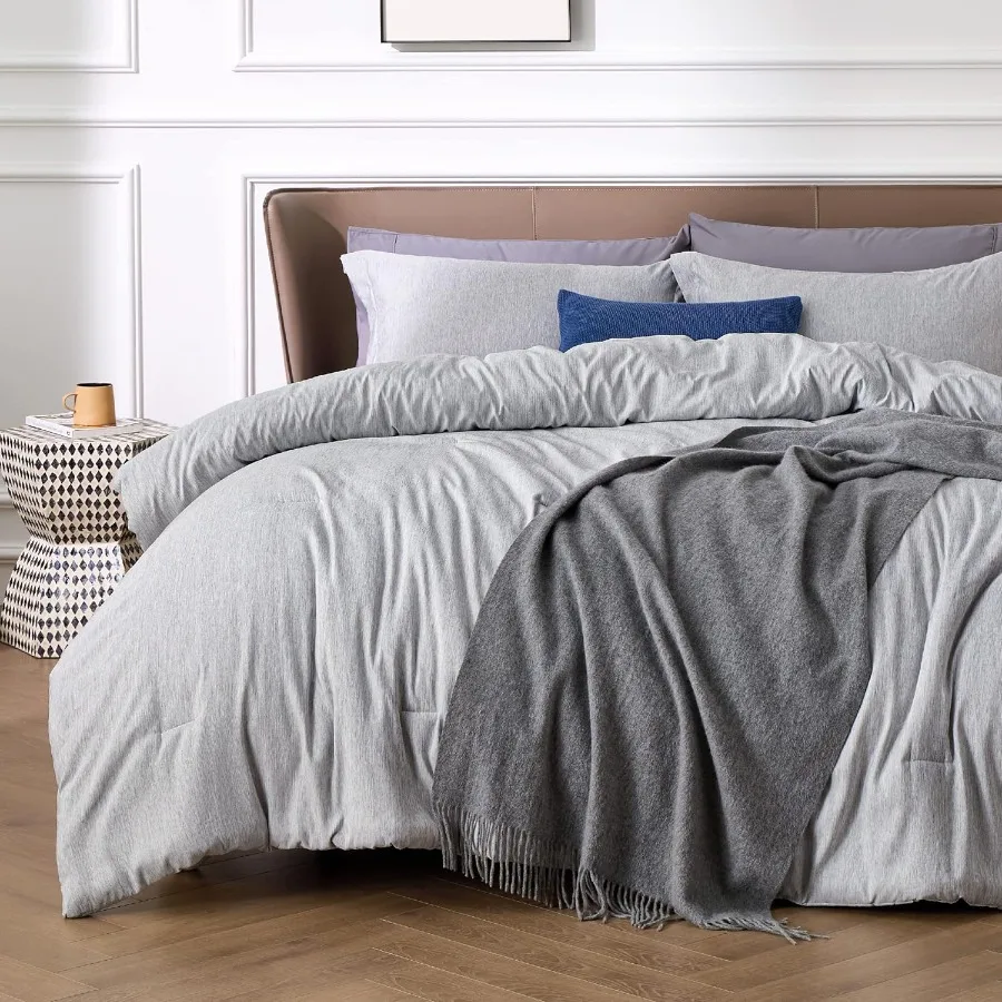 

King Size Grey Soft Comforter Set for All Seasons Cationic Dyed 3-Piece Bedding with 1 King Comforter 104x90 and 2 Pillow Shams