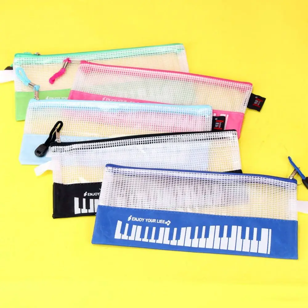 Music Notes Piano Pencil Cases Waterproof Document Storage Mesh Zipper Pouch A6 Size Pen Bags Stationery Pouch Girls Boy