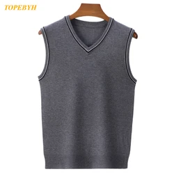 2025 New Men's Business Casual Pullover Wear Warm Sleeveless Sweater Vest Men's Knitted Tops