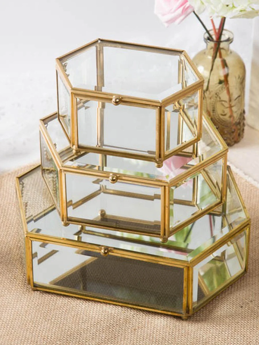 

Retro Glass Cosmetic Jewelry Ring Storage Box Eternal Flower Decorative Box Ins Sle Decorative Accories Display Case