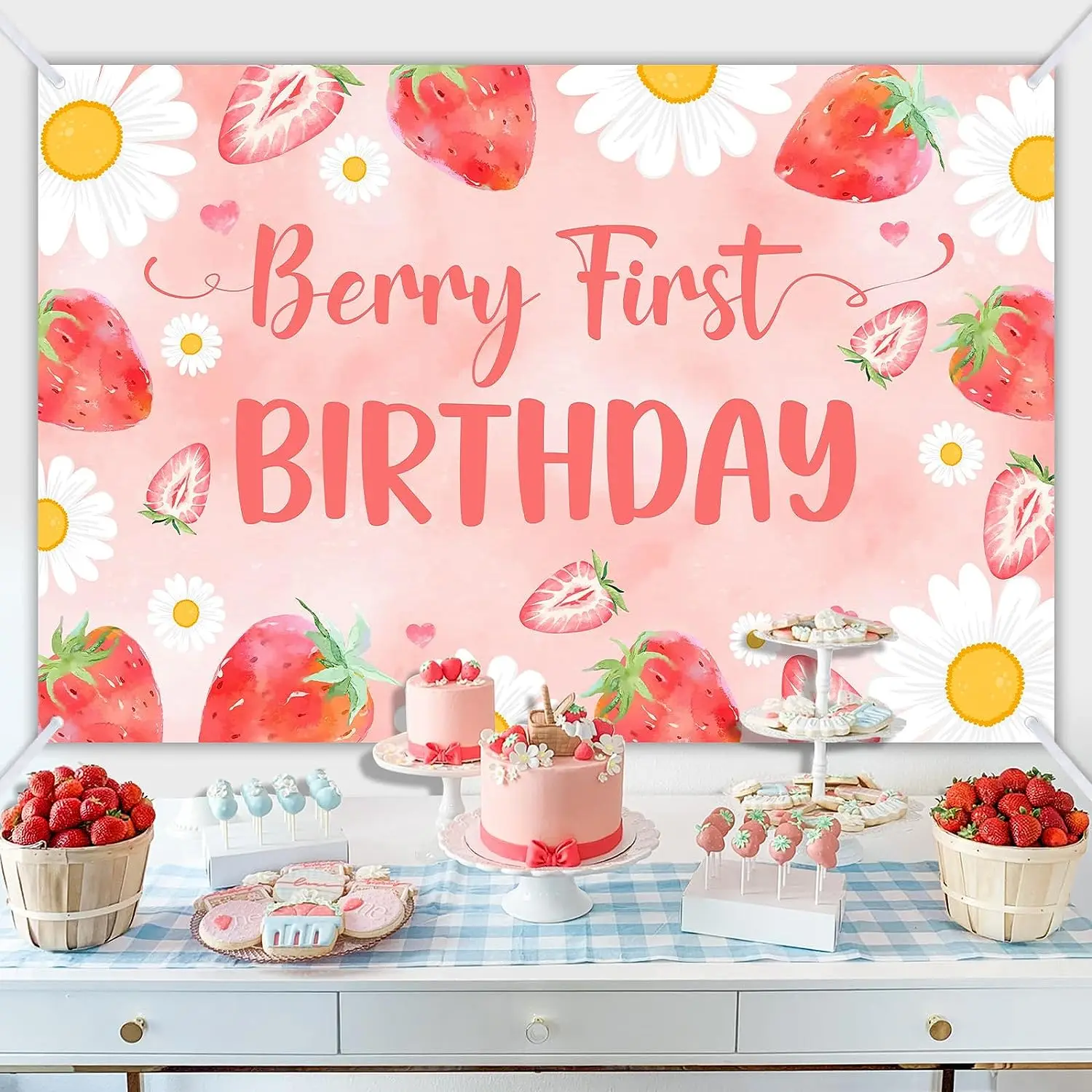 Strawberry Theme Photography Background for Girl, 1st Birthday Photography Background, 1st Birthday Party Supplies