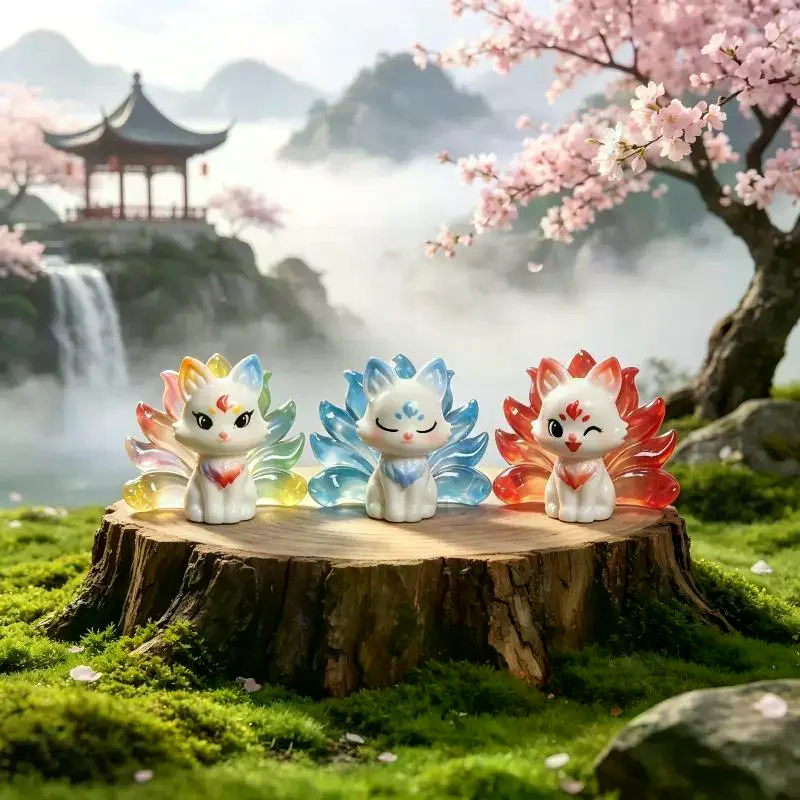 Cute Nine-tailed Fox Resin Craft Figurine Cartoon Animal Charm 1PC for DIY Keychain Earring Making Hobby Craft Supplies