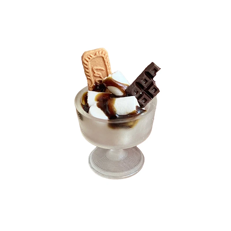 Set da gioco per dessert per casa delle bambole in miniatura - Biscotto al cioccolato Tazza di zucchero filato Fai finta di giocare Accessori per giocattoli da cucina per bambini
