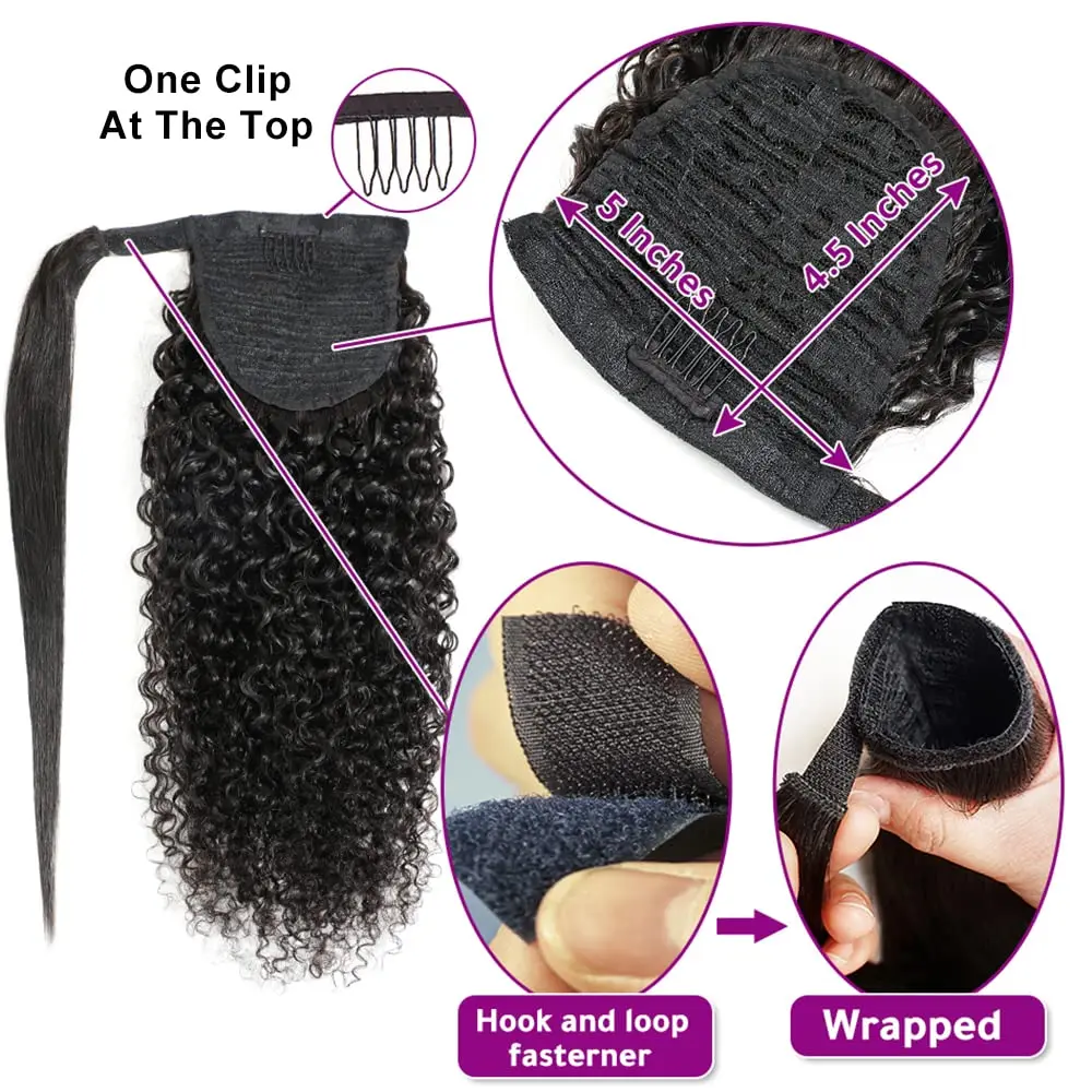 Kinky Curly Natural Color Wrap Around Human Hair Magic Paste Ponytail 100% Brazilian Human Hair Extension