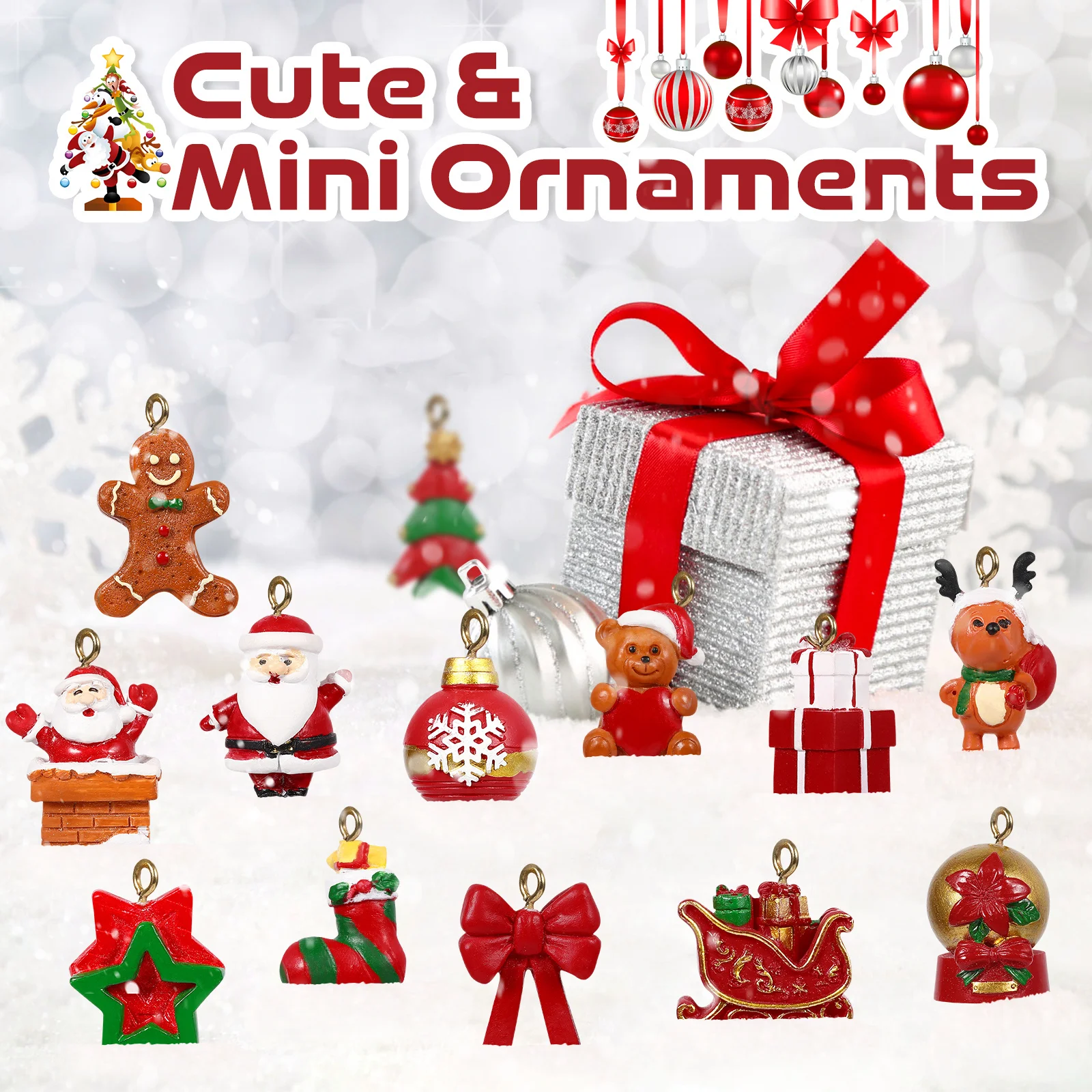 

24Pcs Christmas Resin Charms Santa Claus Snowman Reindeer Ornaments Hanging Pendant Tree Decorations IMIKEYA Advent Calendar