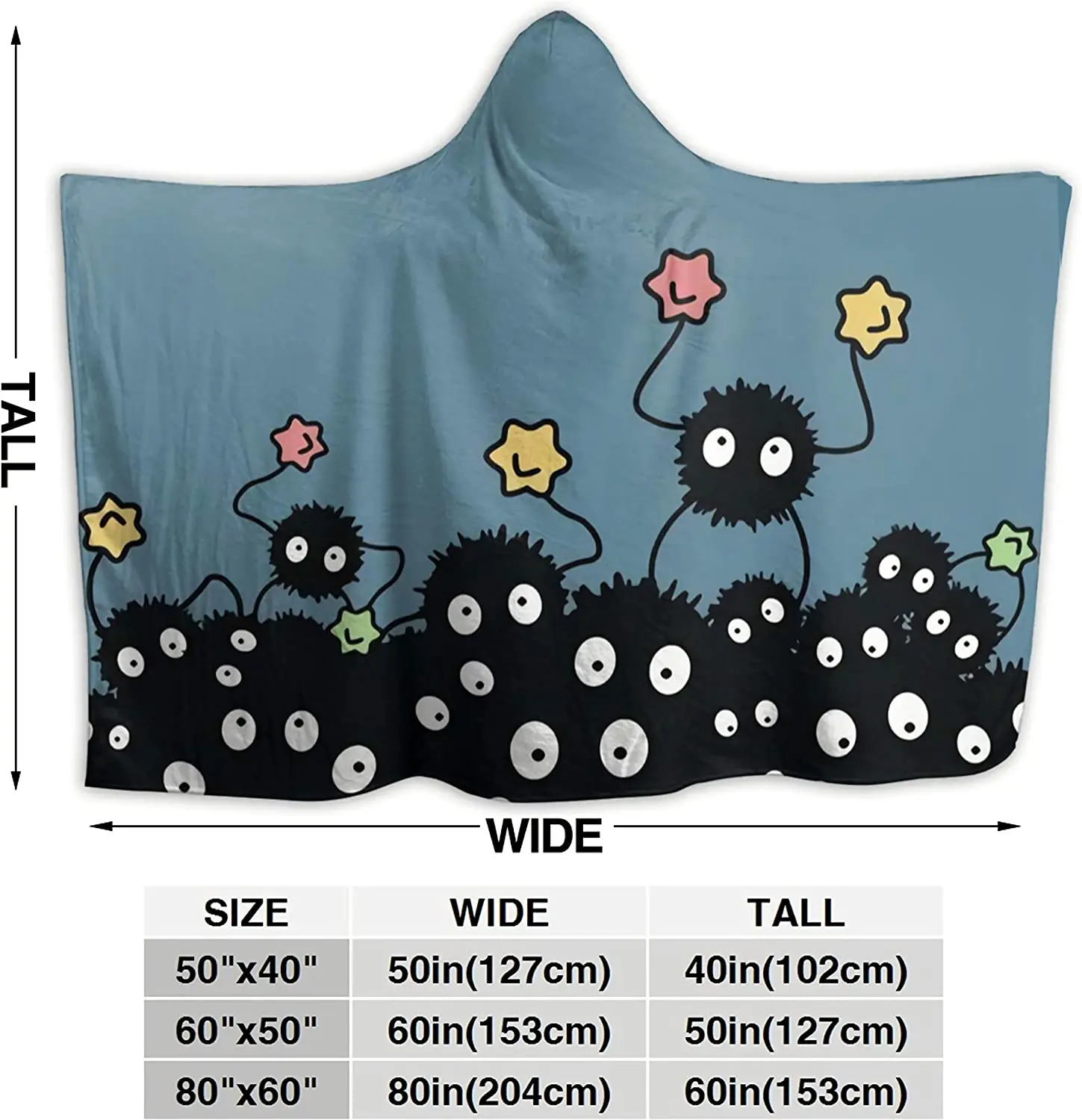 Soot Sprites coperta indossabile con cappuccio per adulti adolescenti bambini Super Soft Comfy Warm Plush Throw Tv coperta Wrap Robe felpa con