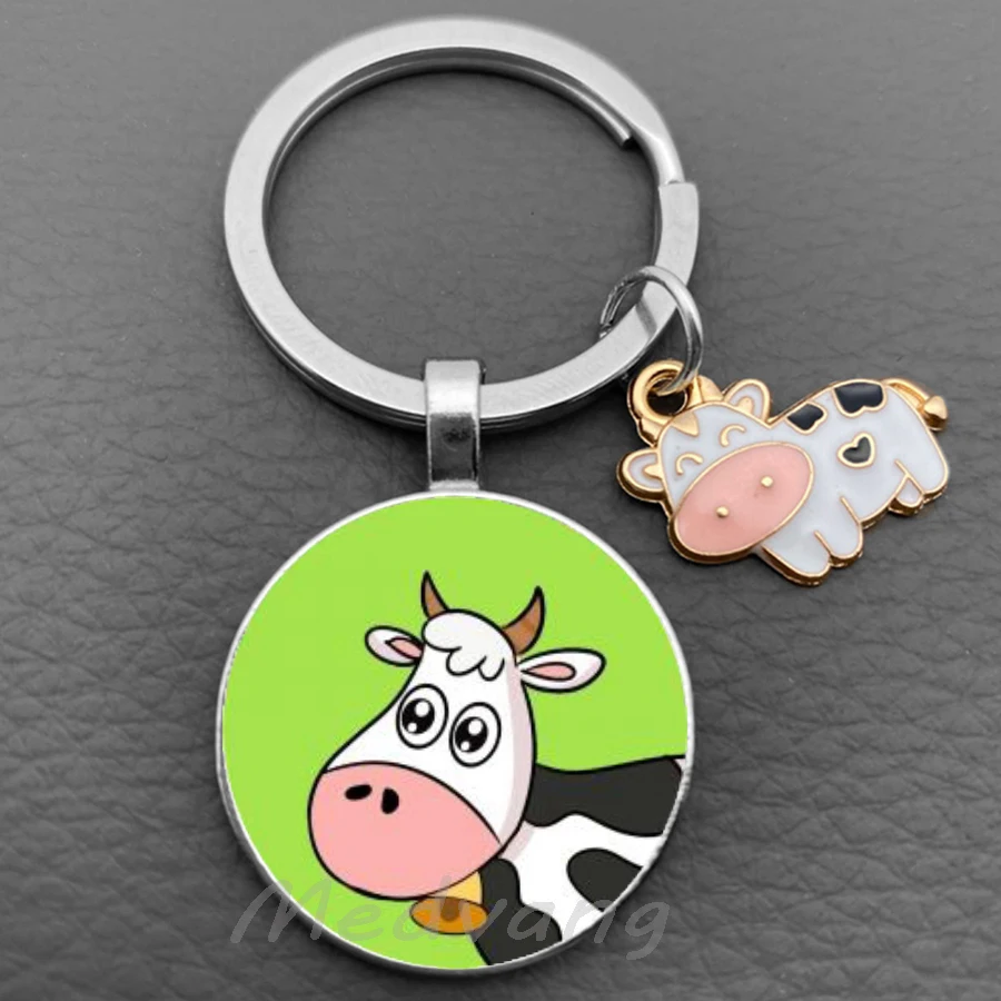 New Cute Cartoon Cow Keychain I Like Little Cow Glass Dome Keychain Charm Pack Car Keychain Gift for Men and Women