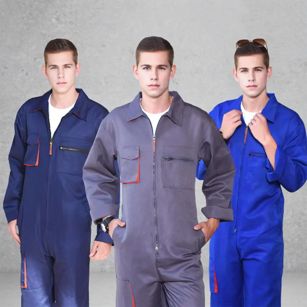 Work Clothes Stain-resistant Zipper Work Jumpsuit for Men Coveralls for Car Repair Workshop Loose Fit Streetwear Uniform