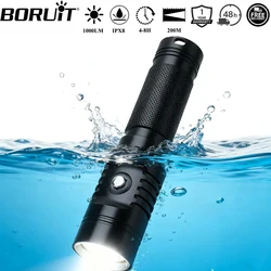BORUiT S2 1000LM Underwater 60M LED Scuba Diving Flashlight IPX8 Waterproof Diving Torch Spearfishing Lantern