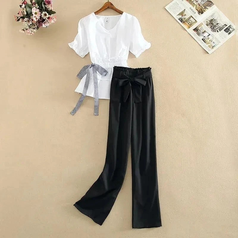 Lose Hose mit weitem Bein 2-teiliges Set Kurzarm lässige Oberteile mit V-Ausschnitt Conjuntos Overs iezd 4xl Sommer Frauen Pantalones Outfits neu