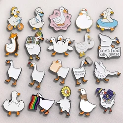 Lovely Goose Collected Enamel Pins Custom Cartoon Goose Holding Rose Badge Lapel Backpack Brooches Jewelry Gift for Kid Friend