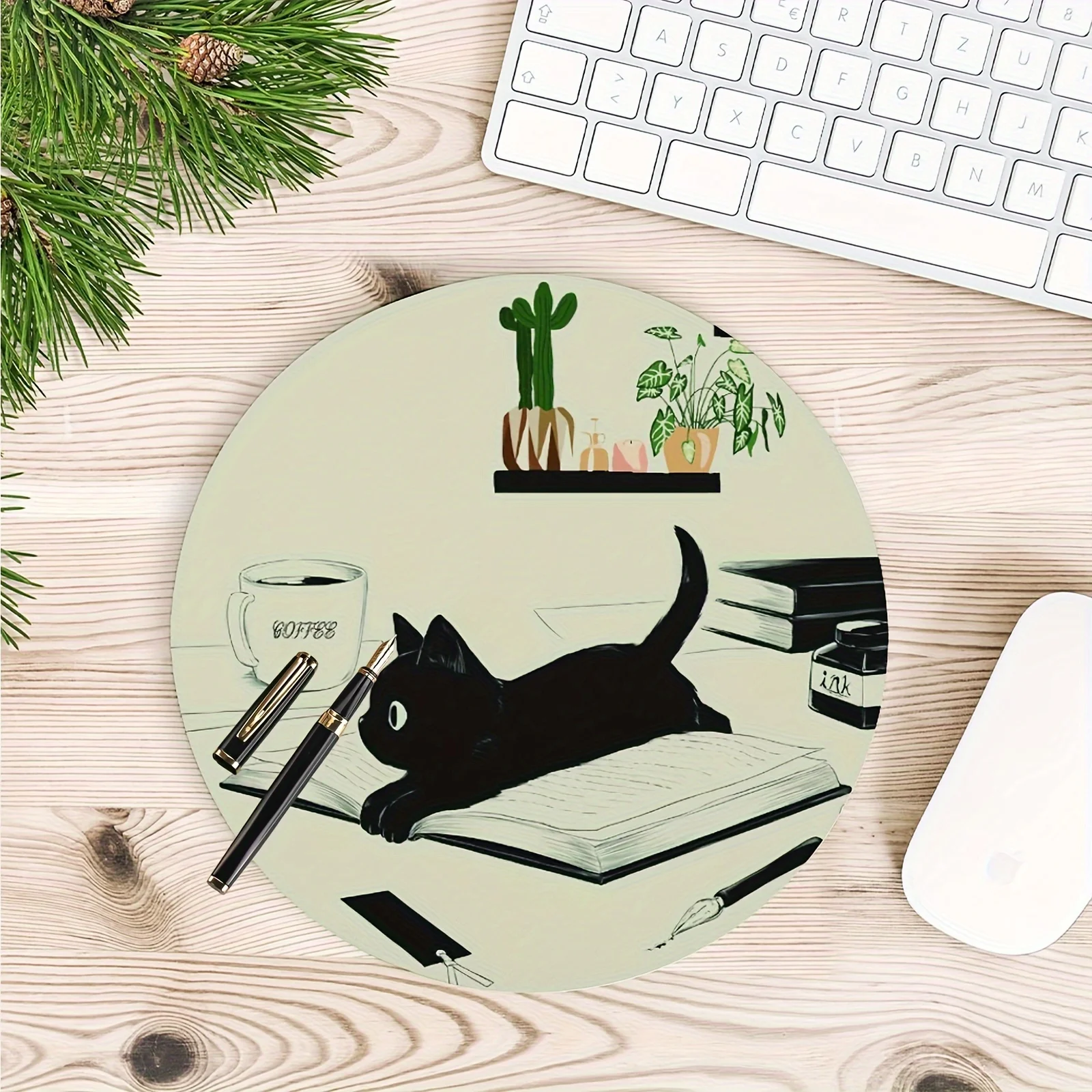 

Коврик для мыши с черным котом, нескользящий игровой коврик для чтения черного кота, моющийся круглый коврик для мыши, офисные компьютеры, ноутбуки, коврики для мыши с котом