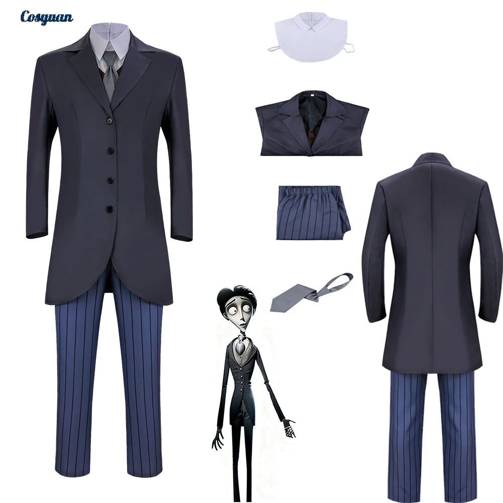 

Movie Corpse Bride Cosplay Coat Pants Scarf Clothing Men Party Disguise Roleplay Male Halloween Costume Carnival Outfits Suits