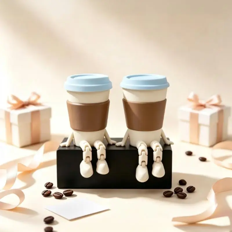 Cute Articulated Coffee Cup Fidget Toys Coffee Lover Figurines Desktop Ornament For Home Office Table Decoration