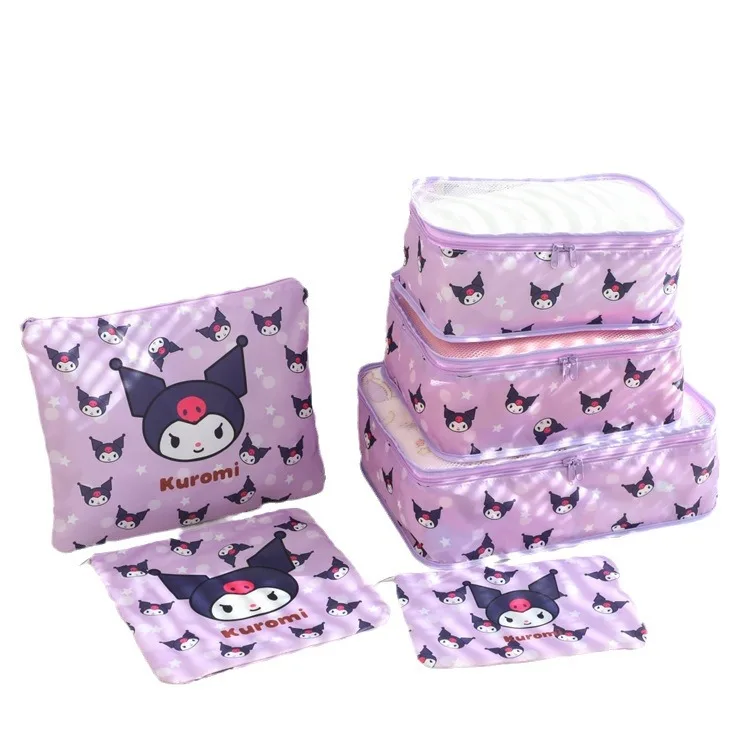 Sanrio Kuruomi kemasan kubus-6 buah kemasan kubus perjalanan esensial-Set pengatur bagasi-untuk anak-anak, remaja, dewasa